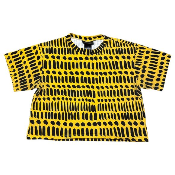 Nooworks Tops - Nooworks Yellow Black Dorcas Code Cropped Top T-Shirt, Medium